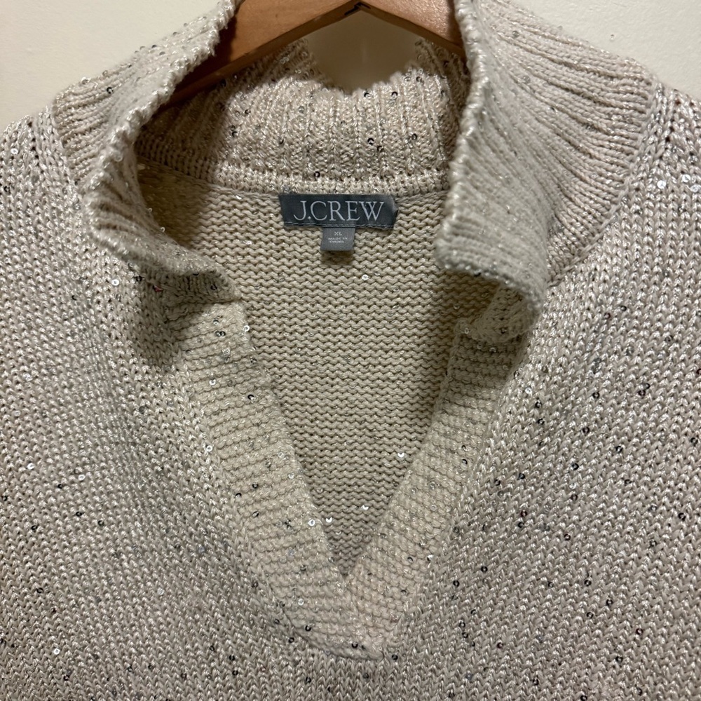 J.Crew Natural Sequin Polo Pullover Sweater XL - Picture 6 of 10